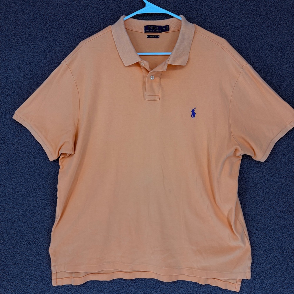 Polo Ralph Lauren Mens XL Custom Fit Short Sleeve Polo Shirt Orange Blue Pony